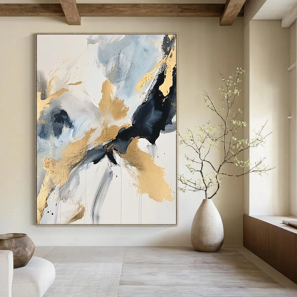 Blue and Gold Abstract Painting for Luxury - Styled Bedrooms GAB0993