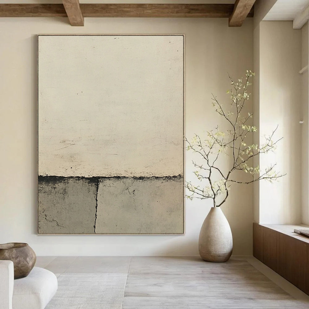 Minimalist Grey and White Abstract Painting with Subtle Marks GAB0075