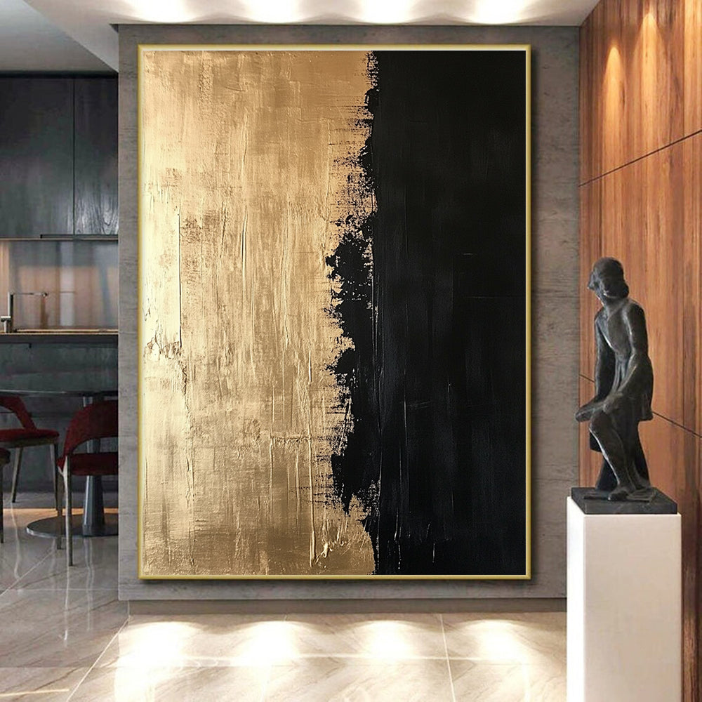 Gold and Black Divide Abstract Painting with Opulent Contrast WINK130