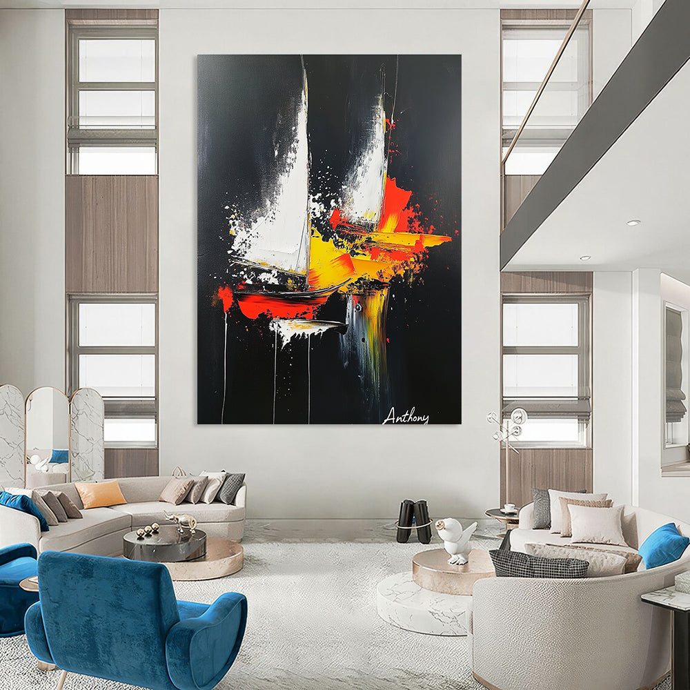Abstract Sailboats Painting for Nautical - Themed Home Offices GAB1234