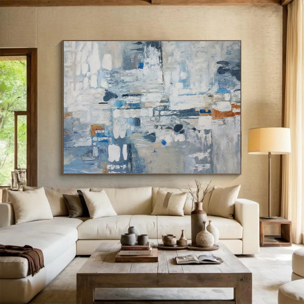 Blue - Toned Abstract Cityscape Painting for Corporate Spaces YHT017