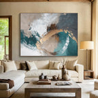 Beige, Teal and Gold Abstract Painting with Textured Layers ABS402