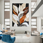 Colorful Leaves on Black Sophisticated Botanical Abstract Painting GAB0303