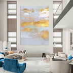 Gold - Accented Abstract Landscape Painting for Luxury Home Entrances HENG159