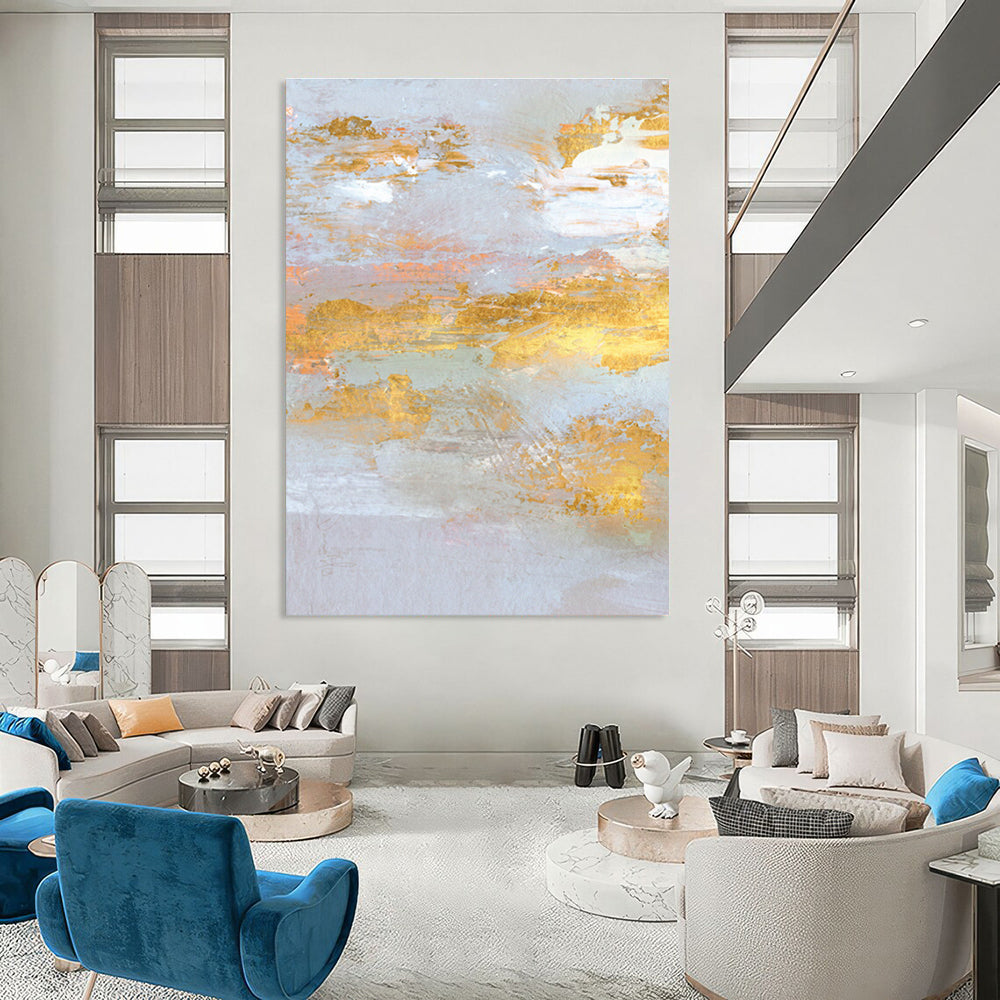 Gold - Accented Abstract Landscape Painting for Luxury Home Entrances HENG159