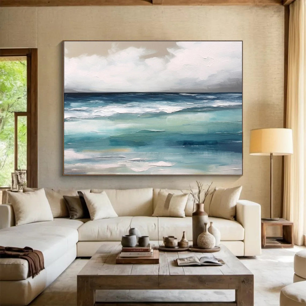 Serene Sea and Sky Abstract Painting for Coastal Calm YHT050