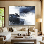 Blue Black White Abstract Painting with Moody Mystery WINK557