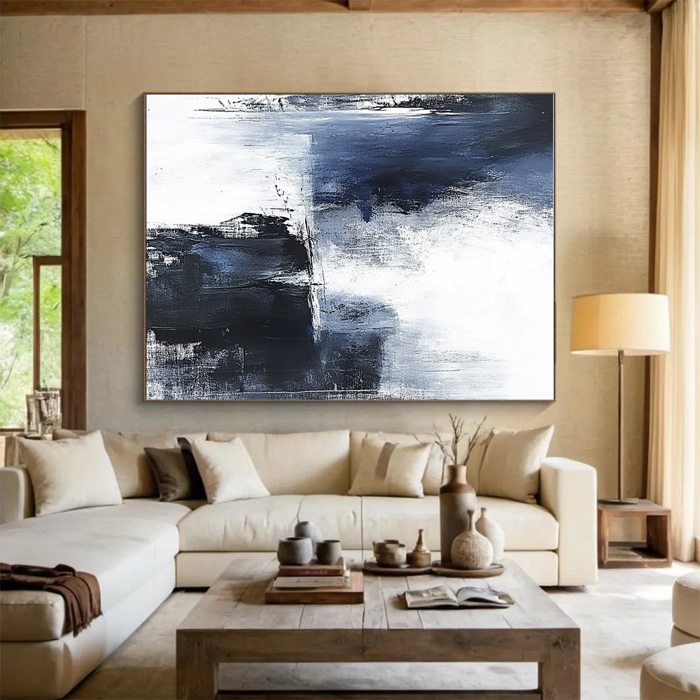 Blue Black White Abstract Painting with Moody Mystery WINK557
