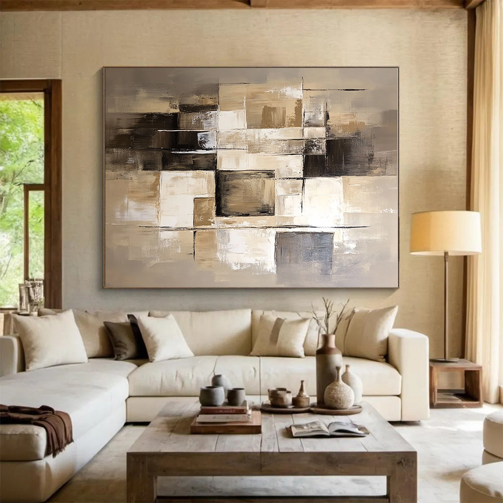 Beige - Toned Abstract Painting with Layered Squares WINK859