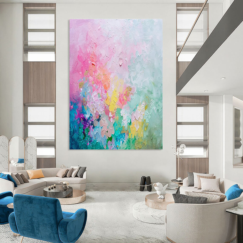 Pastel Floral Abstract Painting for Feminine Bedroom Decor HENG070