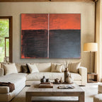 Orange and Black with White Line Abstract Painting with Bold Contrast WINK035