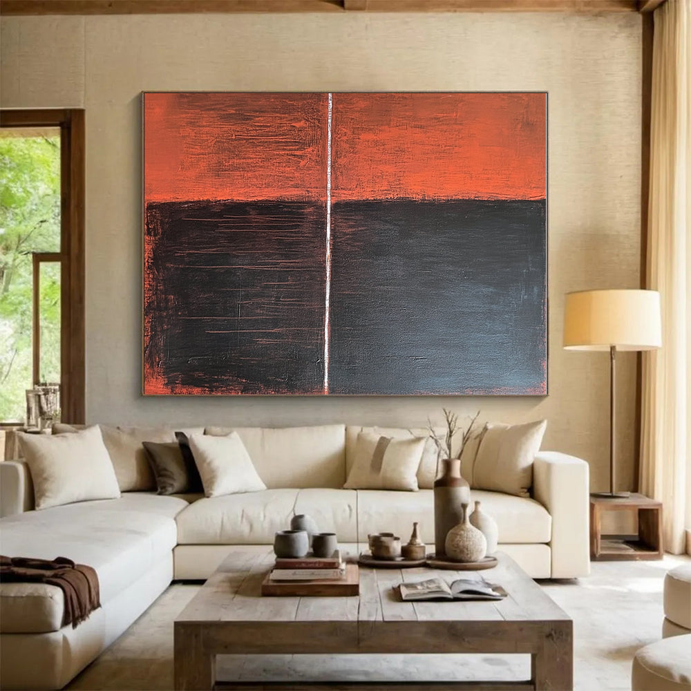Orange and Black with White Line Abstract Painting with Bold Contrast WINK035