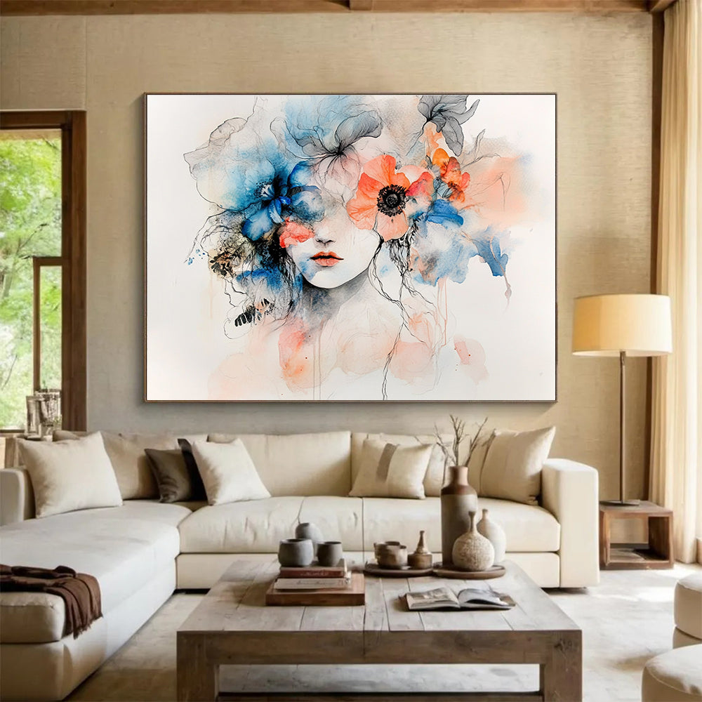 Floral Woman Portrait: Blending Beauty and Nature Abstract Painting ABS157