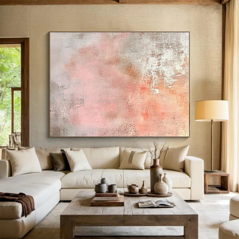 Blush and Gray Textured Abstract Painting with Soft Depth WINK280
