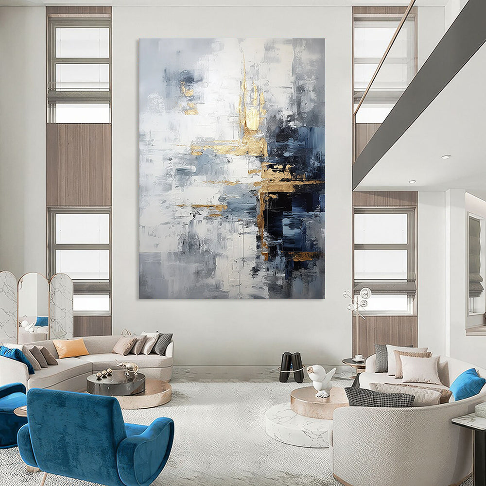 Gray and Gold Abstract Painting for Luxurious Living Rooms HENG453