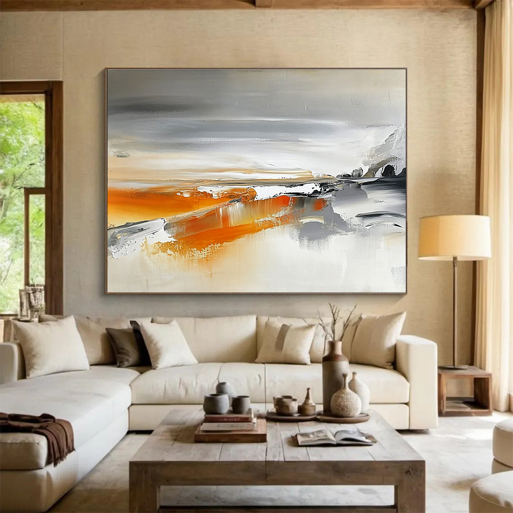 Orange - Gray Landscape Dynamics with Contrasting Hues Abstract Painting ABS316