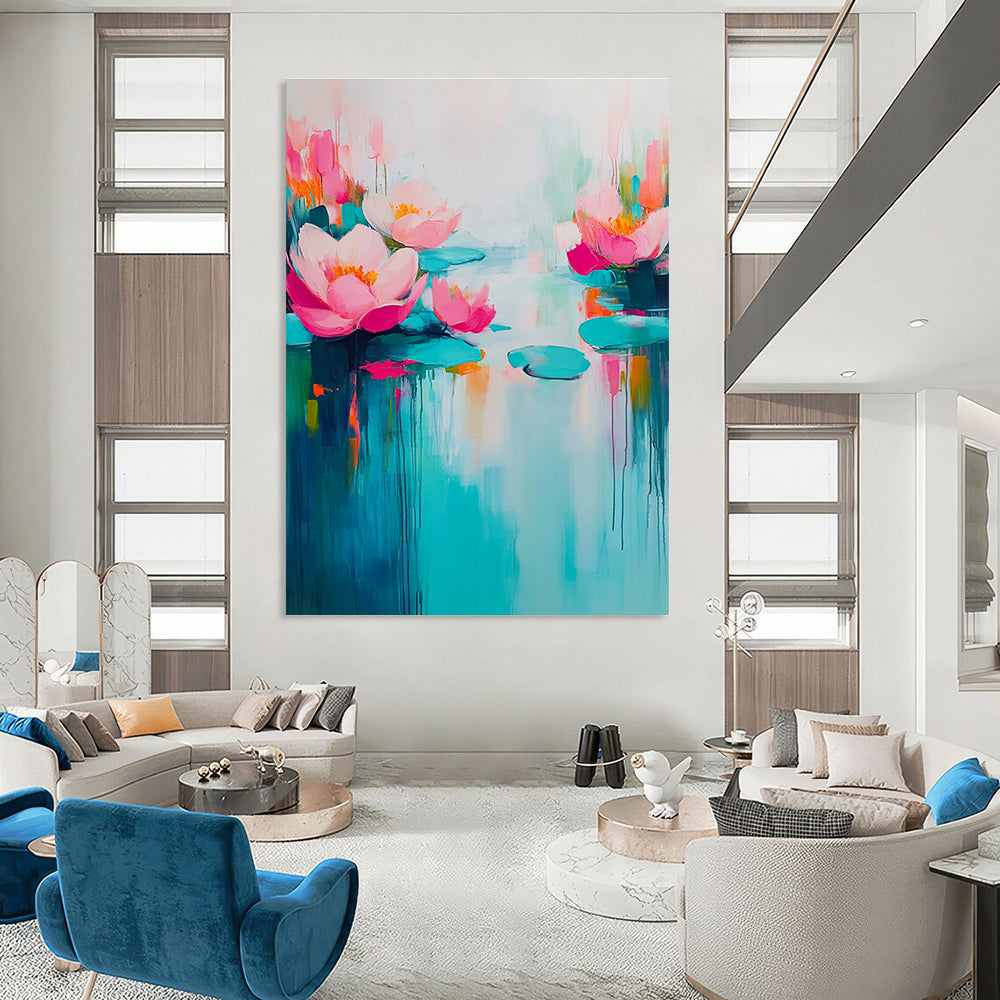 Pink Lotus Abstract - Serene Botanical Abstract Painting GAB0488