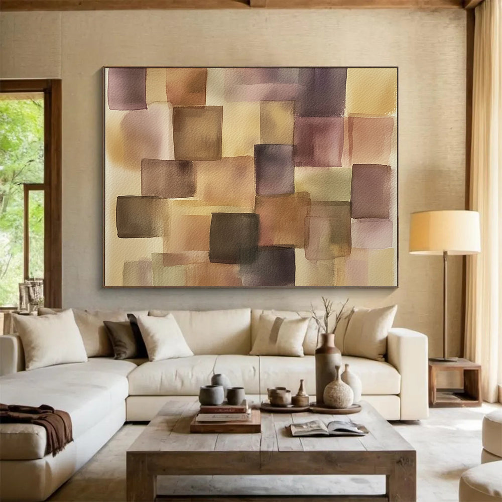 Purple and Brown Squares 1 Abstract Painting with Harmonious Geometry ABS616