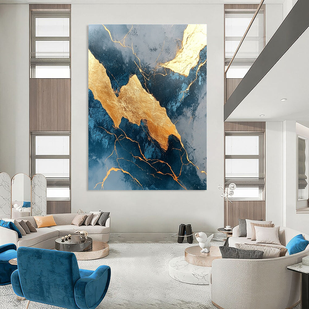 Blue and Gold Marble Abstract Painting for Luxury Hotel Lobbies GAB1351