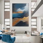 Abstract Seaside with Gold Accents Painting for Luxury Beachfront Residences GAB1123