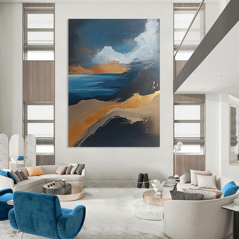 Abstract Seaside with Gold Accents Painting for Luxury Beachfront Residences GAB1123