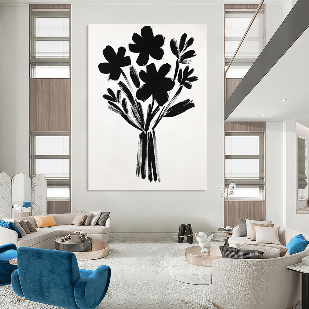 Black Flower Bunch Silhouette Abstract Painting GAB0044