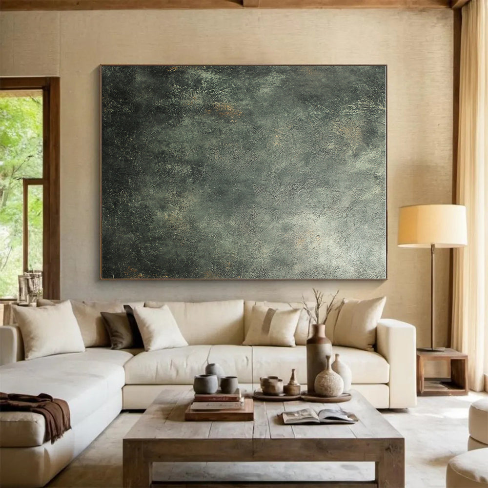 Dark Green Textured Abstract Painting with Earthy Depth WINK104