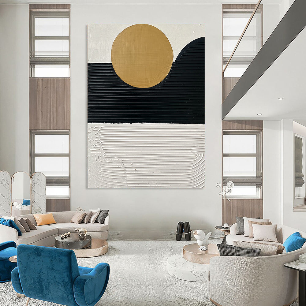 Minimalist Sun and Mountain Abstract Painting for Zen - Inspired Home Offices GAB0943