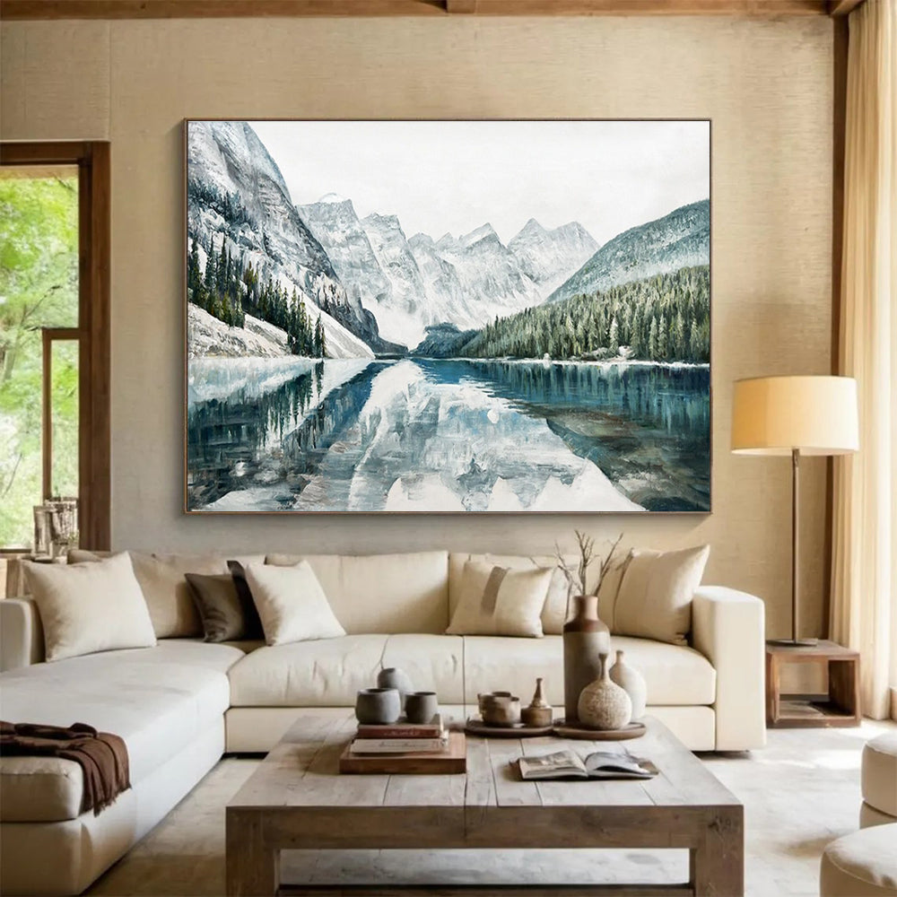 Snowy Mountain Lake Abstract Painting for Nature - Lover’s Studies YHT221