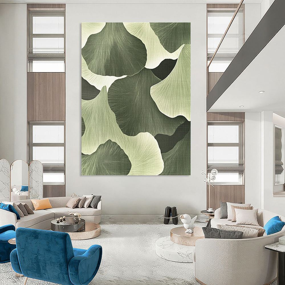 Green Ginkgo Leaf Patterns Abstract Painting with Nature - inspired Forms GAB0066