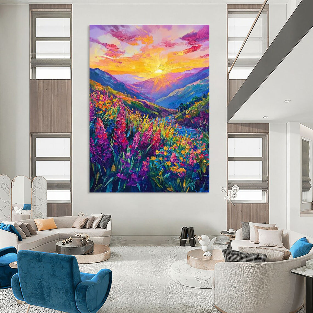 Vivid Mountain Landscape Abstract Painting for Luxury Ski Lodge Lounges HENG526