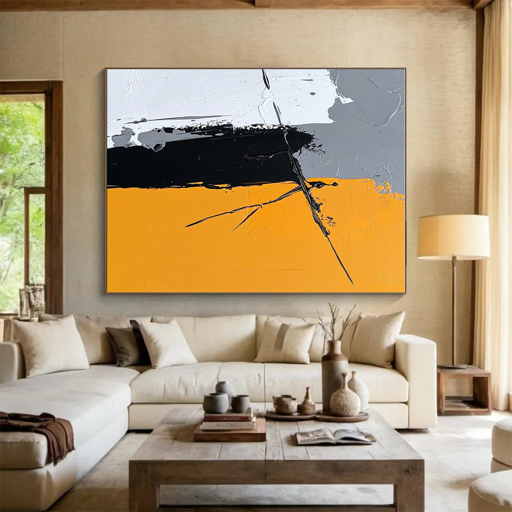 Gray Black and Orange Abstract Painting with Dynamic Lines WINK831