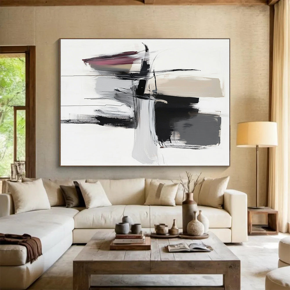 Black Gray White Abstract Painting with Dynamic Strokes WINK666
