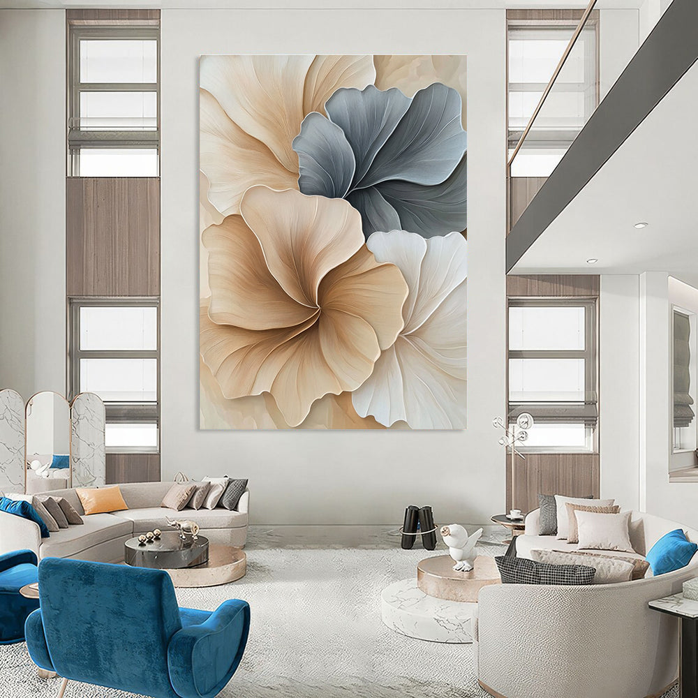 Beige and Grey Floral Shapes Abstract Painting of Elegant Nature GAB0094