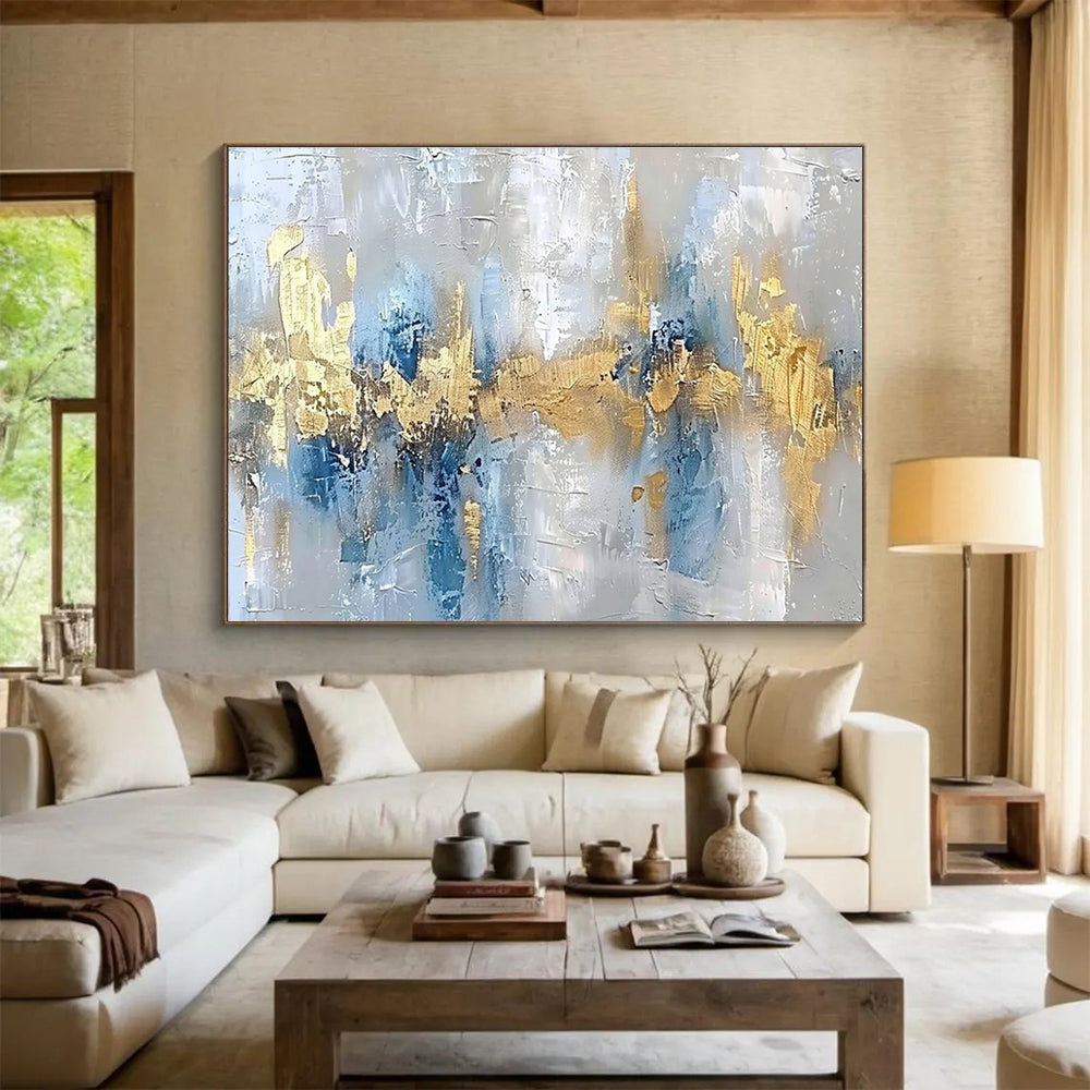 Blue - Gold Abstract Elegant Painting for Modern Spaces YHT045