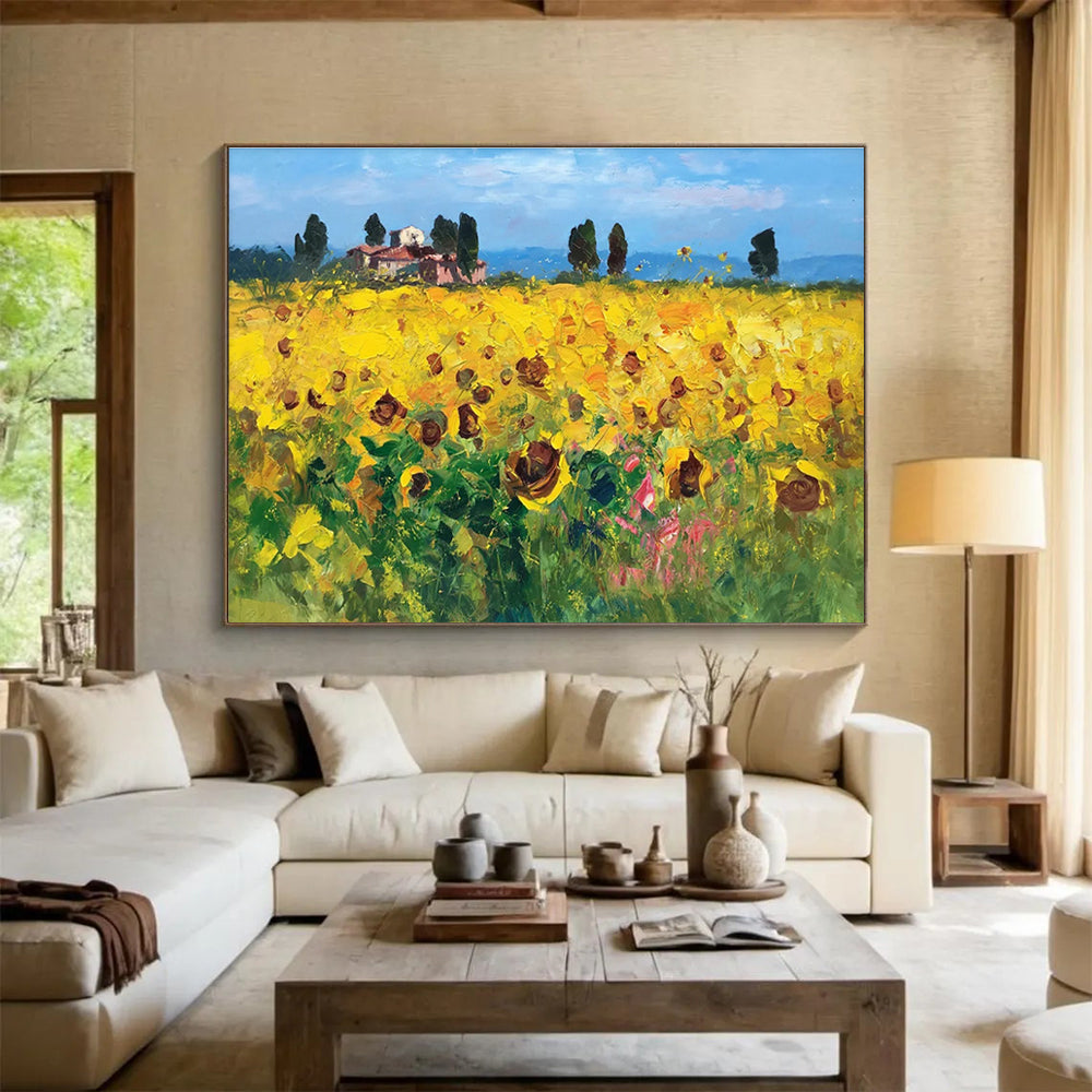Sunflower Field Abstract Painting for Countryside Villa Living Rooms YHT461