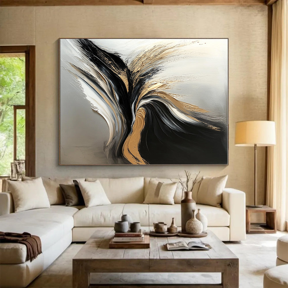 Gold and Black Abstract Painting with Luxurious Flow WINK343
