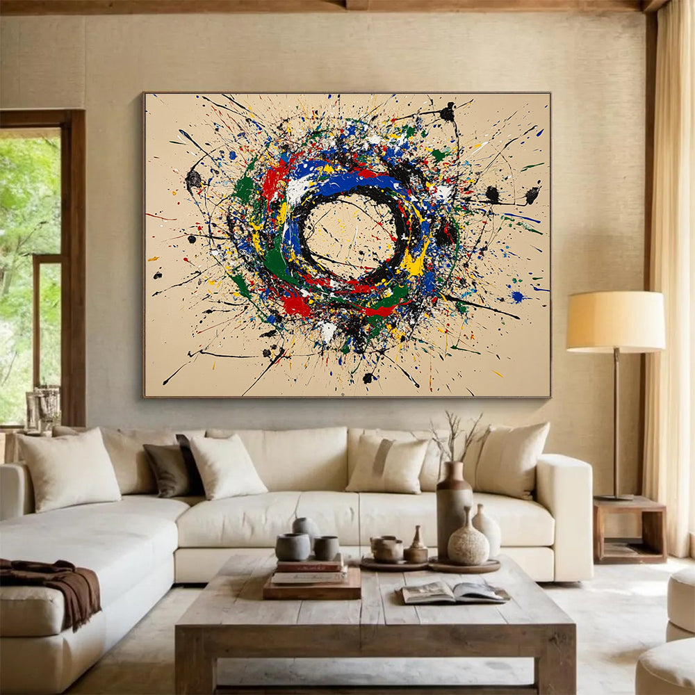 Color Splatter Abstract Circle Painting with Playful, Energetic Chaos ABS489