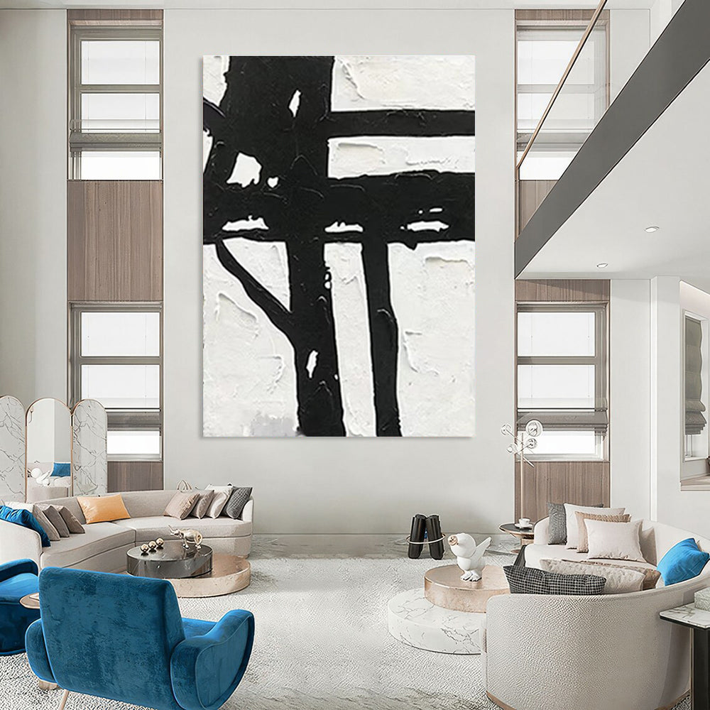 Bold Black - White Abstract Painting for Edgy Urban Interiors HENG148
