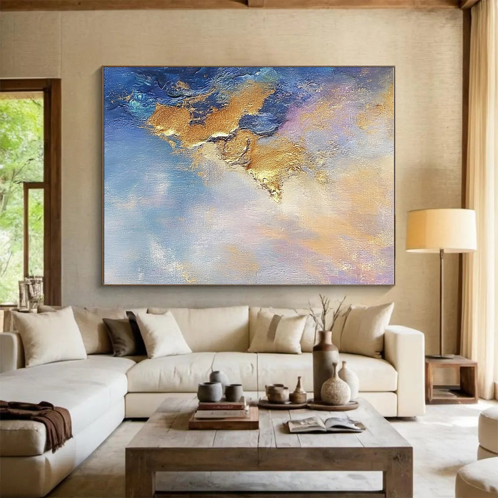 Gold Accented Blue Purple Abstract Painting with Metallic Highlights WINK625