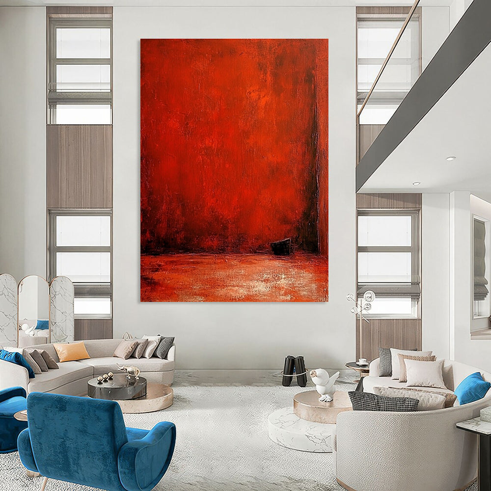 Deep Red Minimalist Space Abstract Painting of Intense Stillness GAB0165