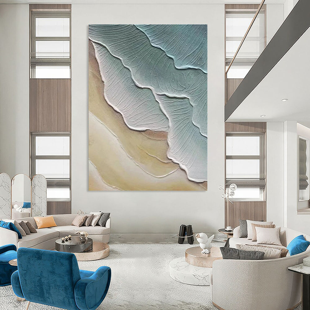 Textured Leaf - Like Abstract in Green and Beige Painting for Nature - Themed Spaces HENG342