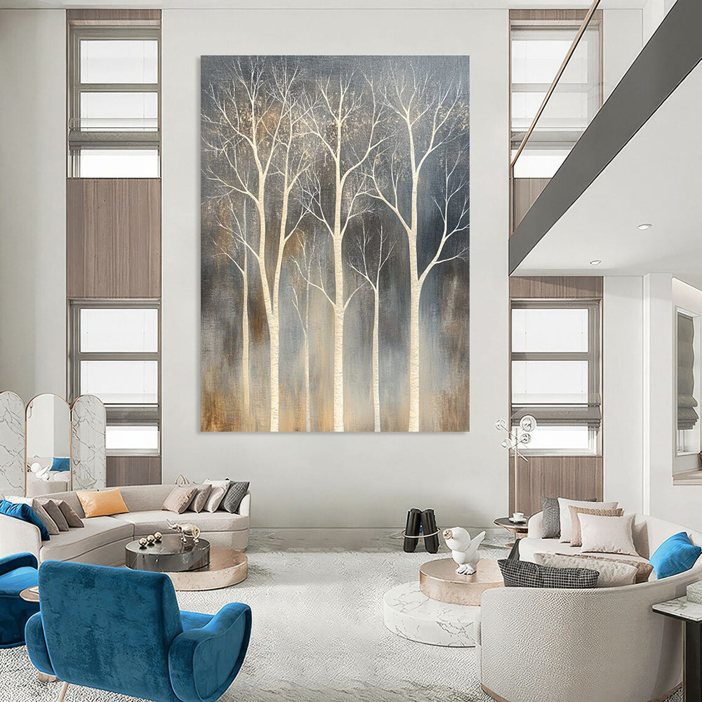 White Trees on Dark Background Abstract Painting for Contemporary Forest - Themed Galleries GAB0817