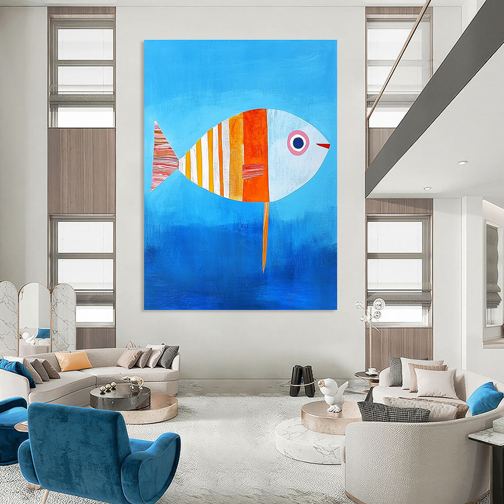 Colorful Patchwork Fish Whimsical Marine Abstract Painting GAB0344