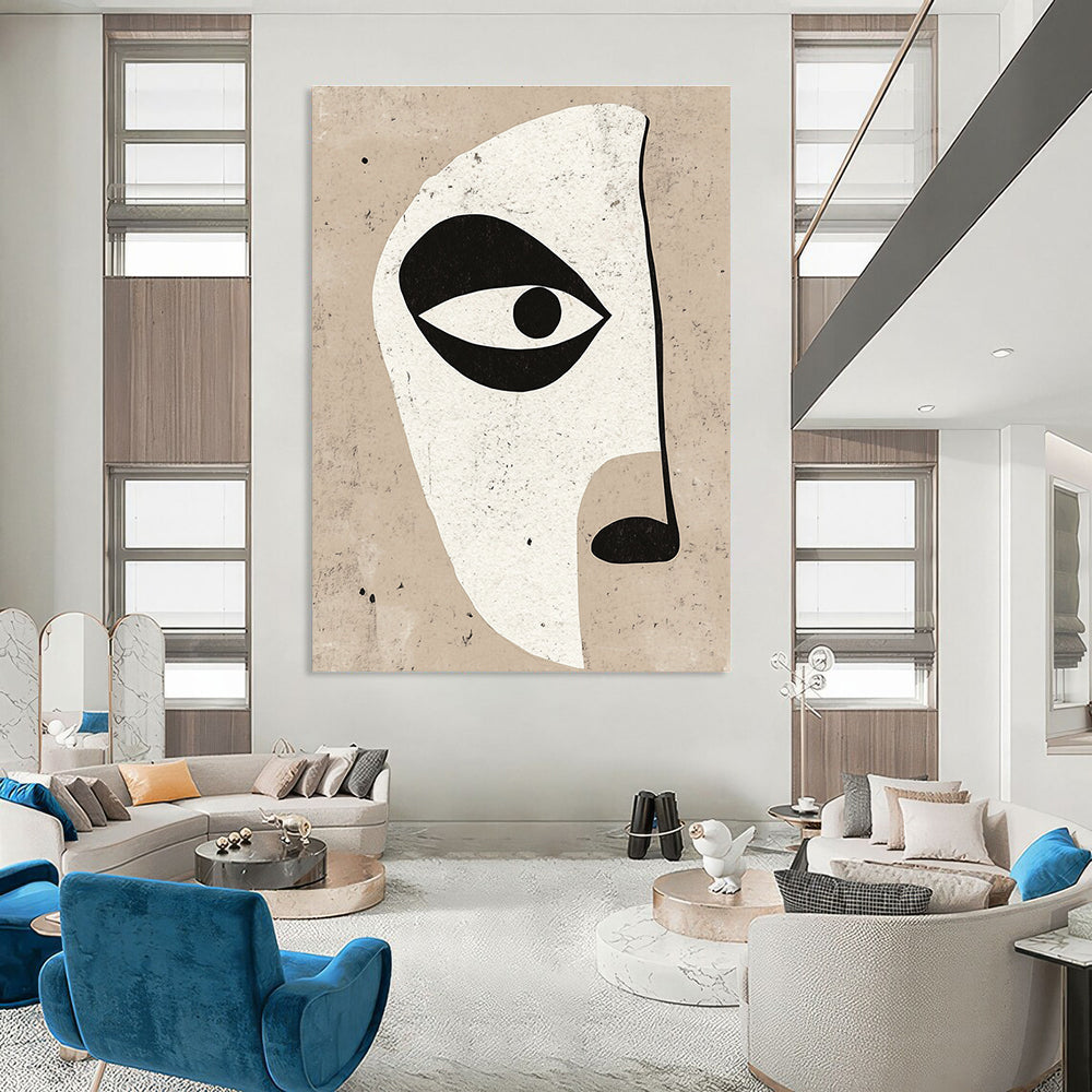 Minimalist Face Cutout Abstract Painting of Geometric Features GAB0124