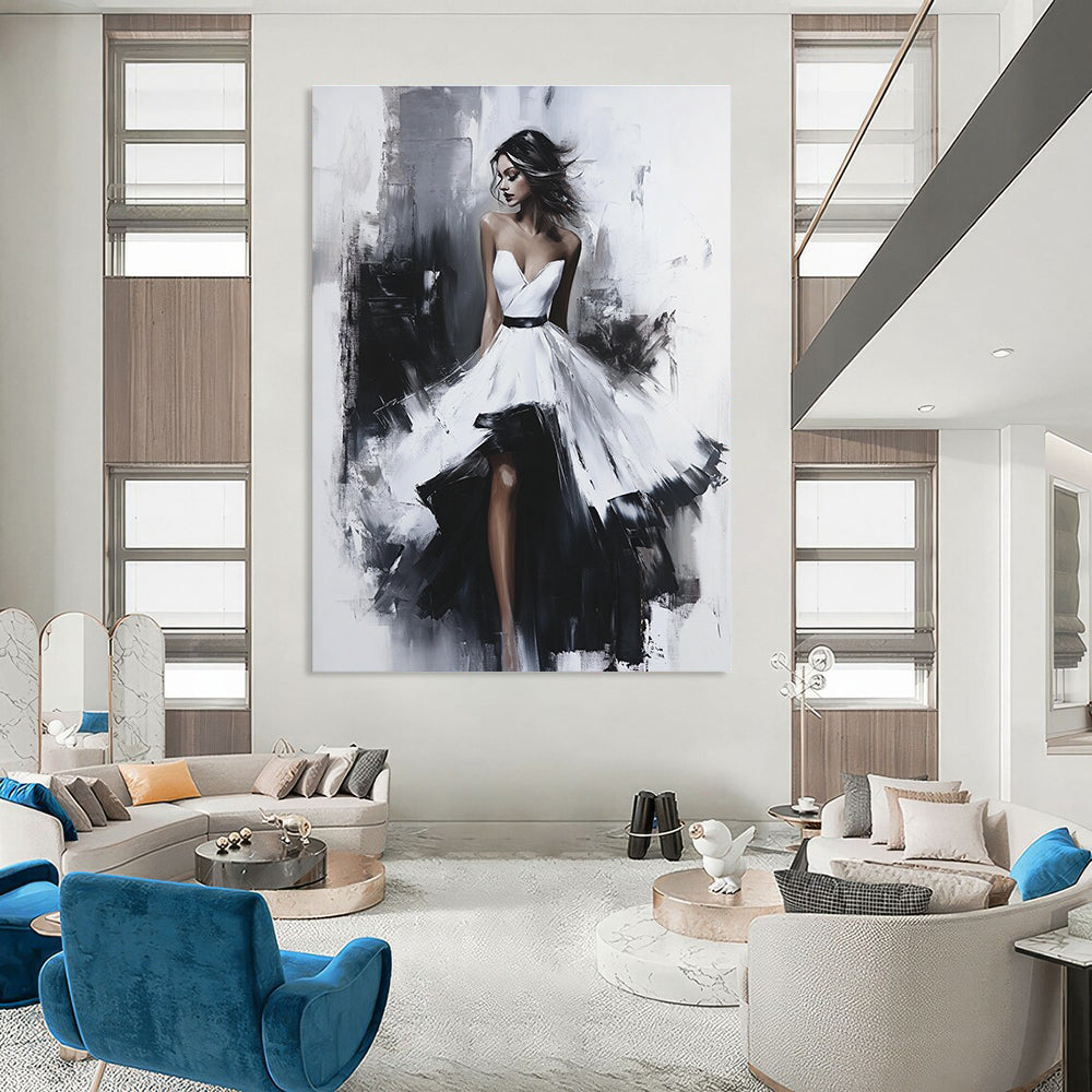 Elegant Woman in Dress Figurative Abstract Painting for Glamorous Interiors GAB1409