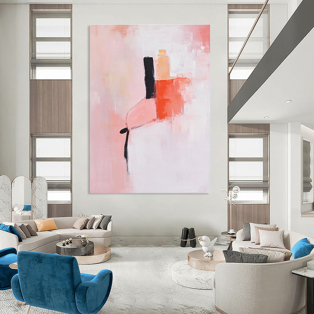 Pink - Toned Abstract Painting with Minimalist Shapes GAB0870