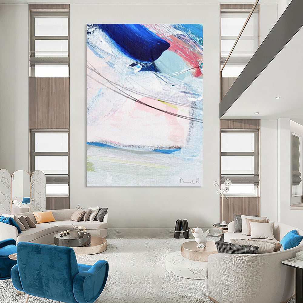 Blue - Pink Abstract with Lines Painting for Modern Living Rooms HENG150