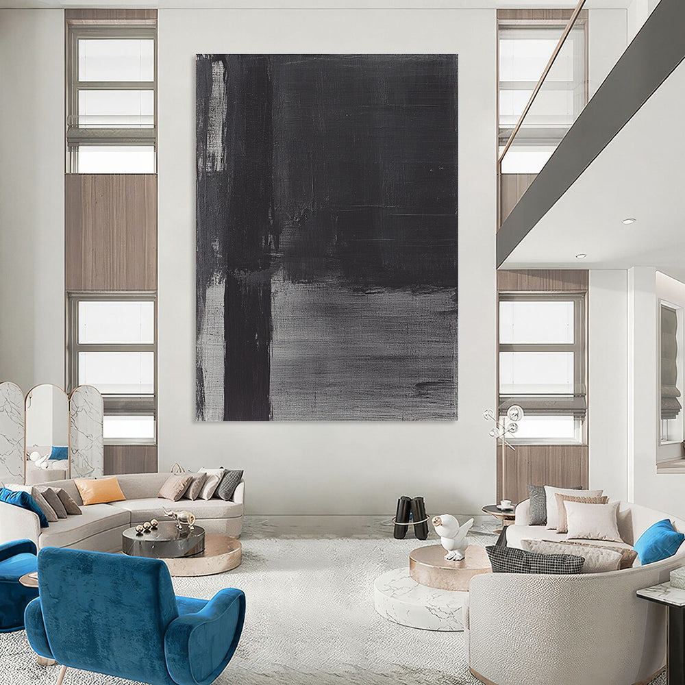 Textured Black and Gray Abstract Painting with Subtle Variations GAB0029