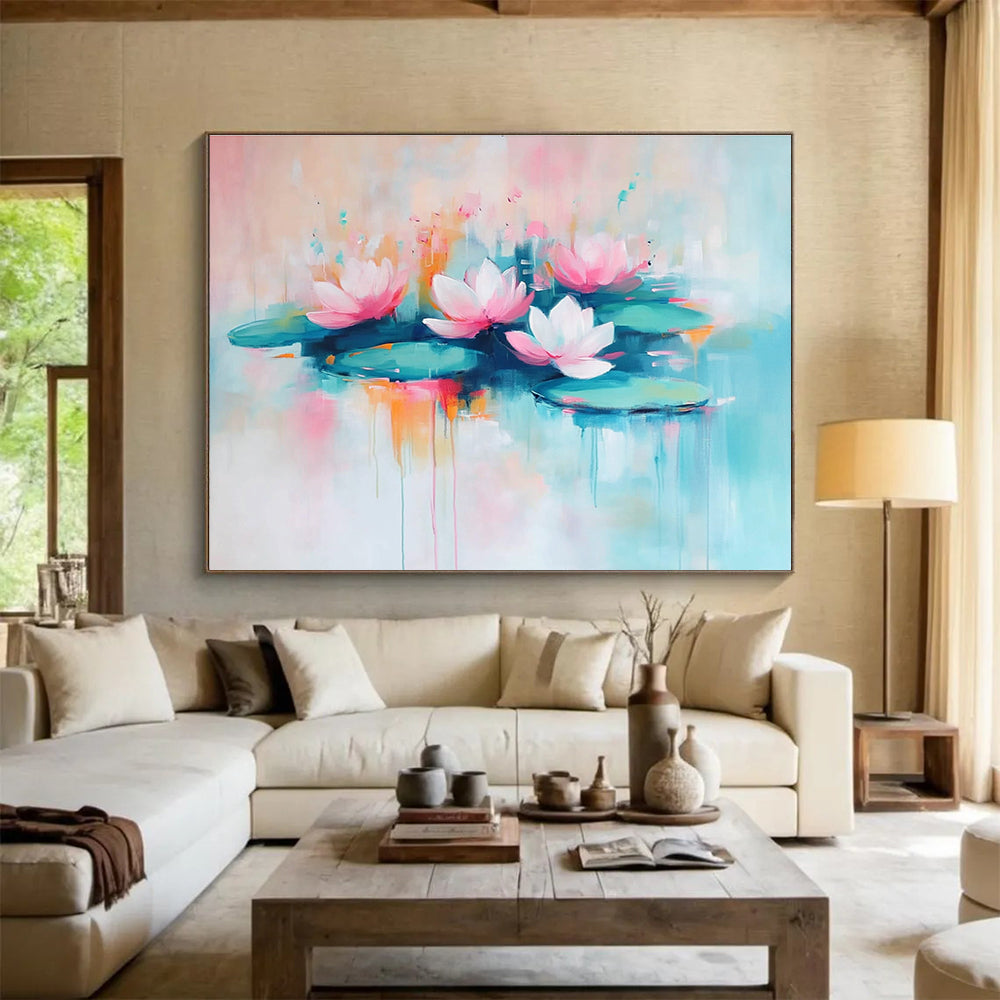 Pastel Lotus Flowers with Gentle Reflections Abstract Painting ABS356